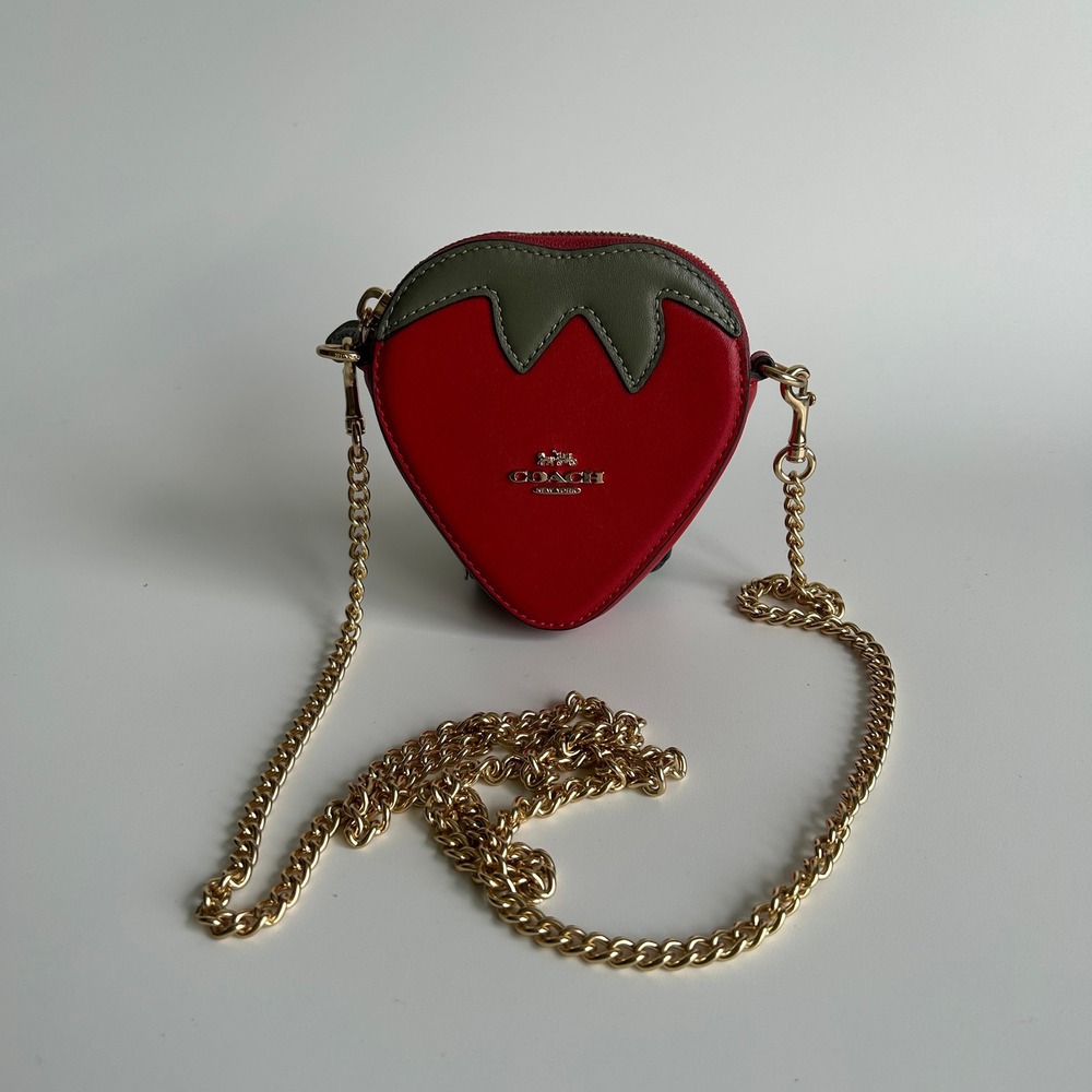 Coach Strawberry Red Leather Crossbody Bag Gold Chain CH524 Excellent - Picture 2 of 8